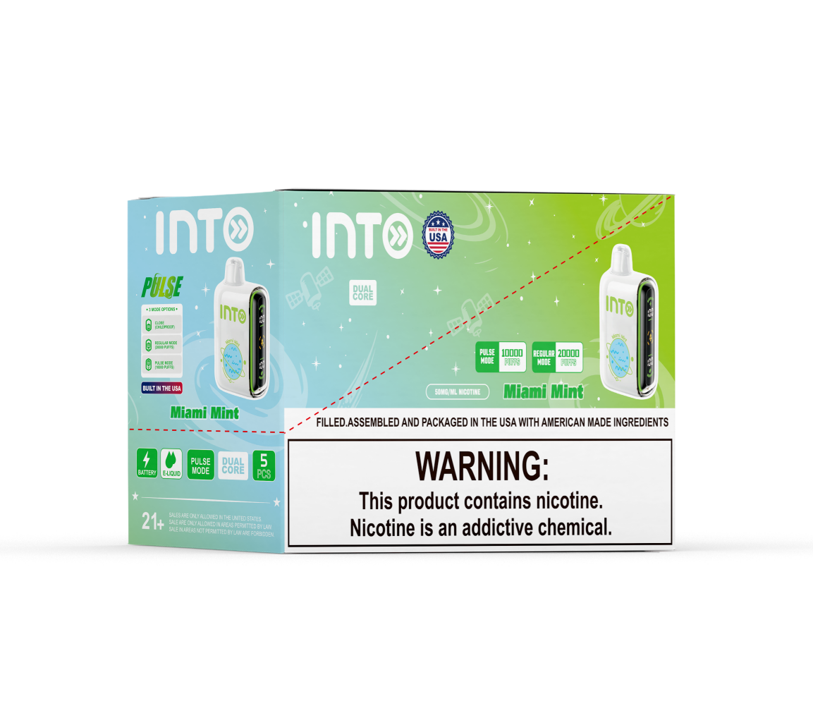 INTO Pulse Miami Mint Disposable Vape | 20,000 Puffs | Smart Dual-Screen Display | Adjustable Airflow | 16ml Capacity