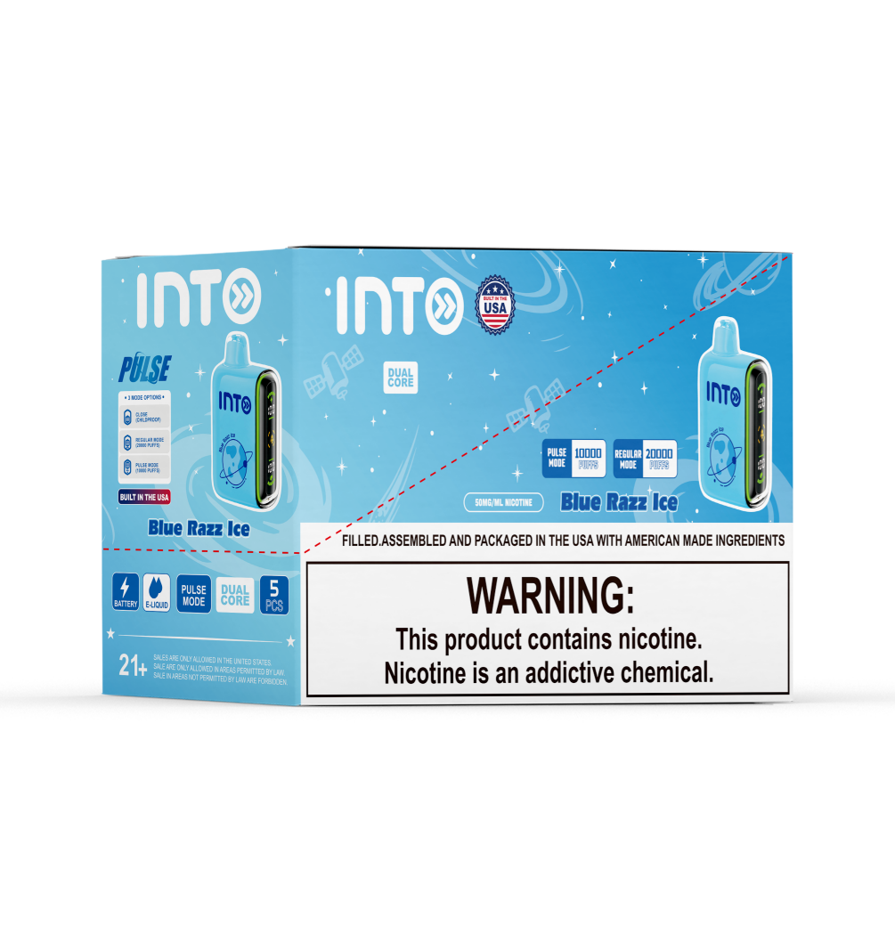 INTO Pulse Blue Razz Ice – Dual Modes, Smart Display, and Up to 20,000 Puffs of Ultimate Refreshment