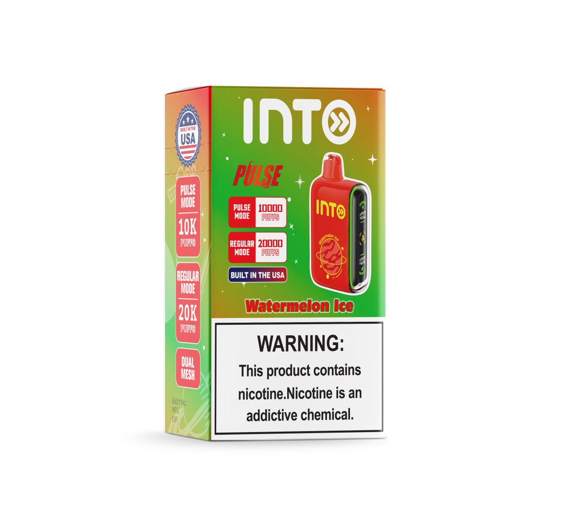 INTO Pulse Watermelon Ice Disposable Vape | 20,000 Puffs | Smart Dual-Screen Display | Adjustable Airflow | 16ml Capacity