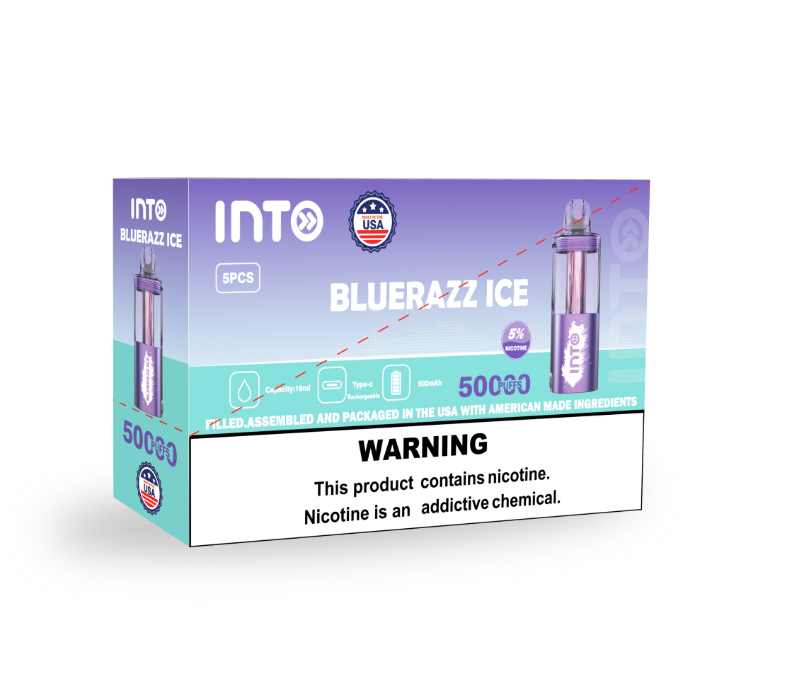INTO Blue Razz Ice Disposable Vape | 50,000 Puffs | 19ml E-liquid | 500mAh | Transparent Galaxy Design